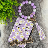 Purple Daisy Beaded Wristlet Keychain