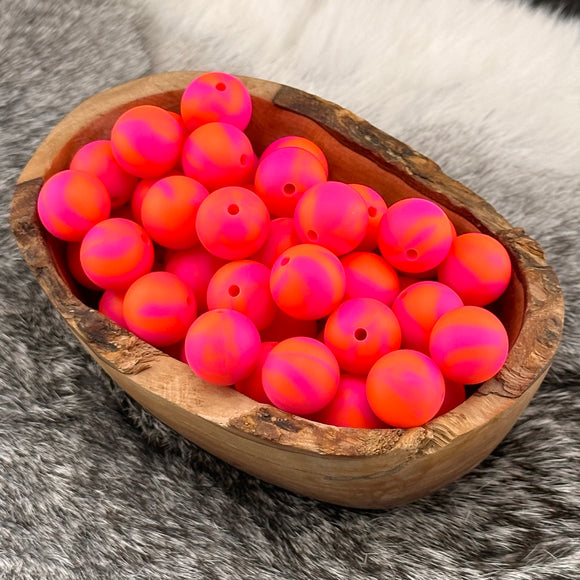 15-205 Neon Purple & Neon Orange Swirl 15mm Silicone Bead EXCLUSIVE