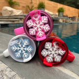 Pink Glitter Snowflake 40oz Silicone Tumbler Tag Exclusive