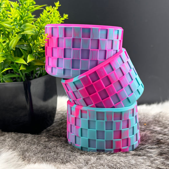 Neon Pink & TURQUOISE Swirl Checkered Silicone Tumbler Boot