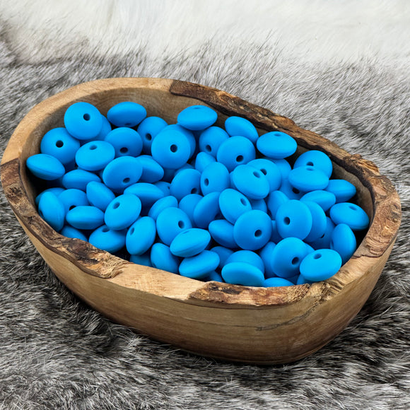 Neon Blue Silicone Lentil  Bead 12x6mm