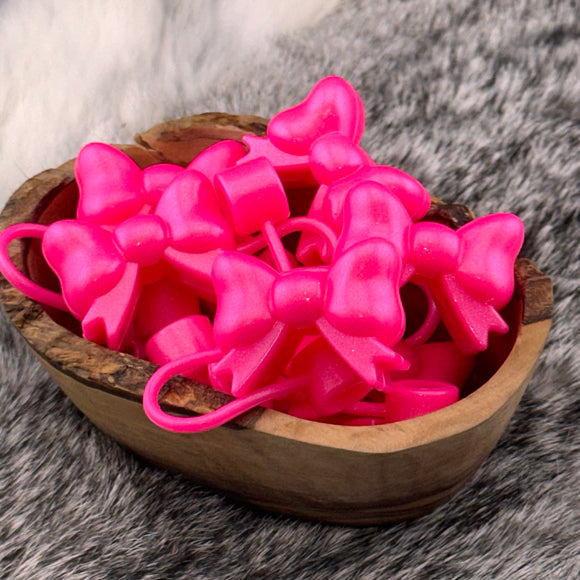 Hot Pink Opal SILICONE Bow Straw Topper EXCLUSIVE