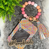 Peachy Patchwork Beaded Wristlet Keychain
