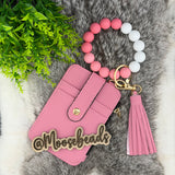 Pink Beaded Wristlet Keychain