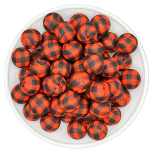 15-6 Black & Red Buffalo Plaid 15mm Silicone Bead
