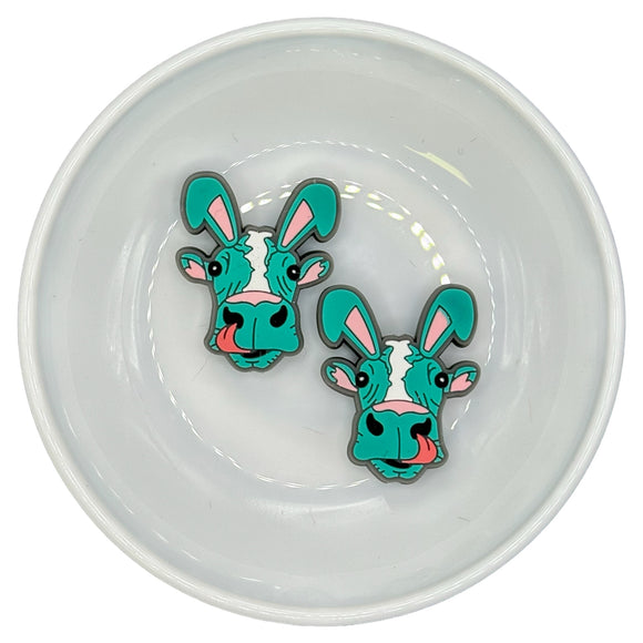S-887 Turquoise Big Nose Cow w/ Bunny Ears Silicone Buddy EXCLUSIVE