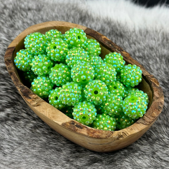 16mm Apple Green Iridescent Rhinestone Beads