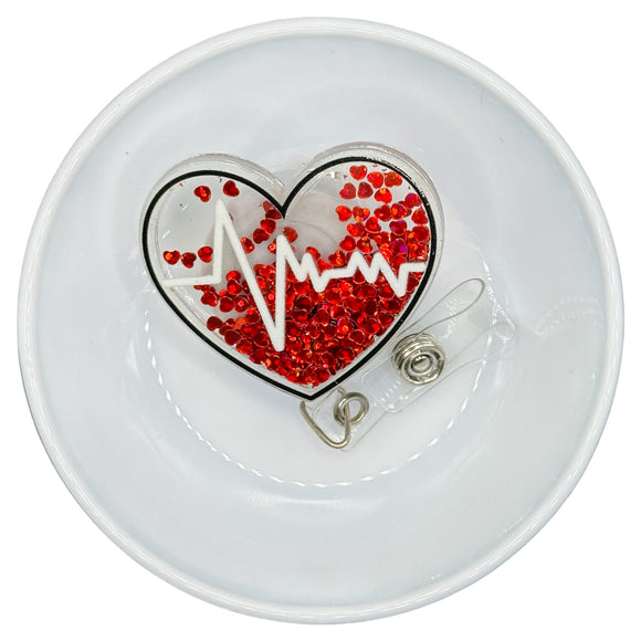 Decorated Shaker Heart Acrylic Badge Reel w/ Alligator Clip