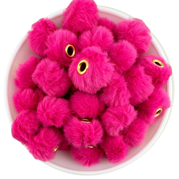 Hot Pink Floofy Pom Large Hole Spacer 16mm