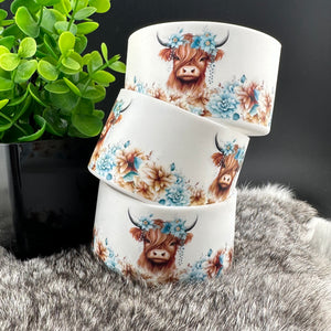TB-17 Blue Flower Highland Cow Silicone Boots for Tumblers EXCLUSIVE
