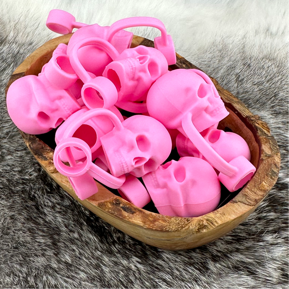 S-982 Bright Pink 3D Skull Straw Topper