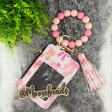 Peachy Pink Bows Beaded Wristlet Keychain