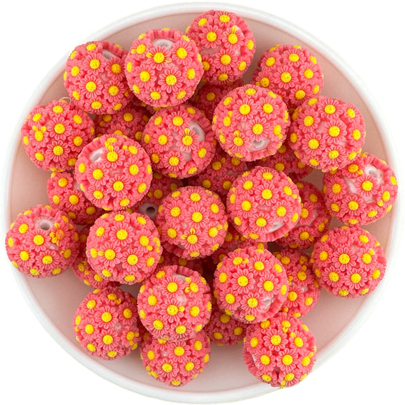 Hot Pink & Yellow Flower Beads 20mm