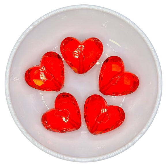 Red Transparent Faceted Heart 29mm
