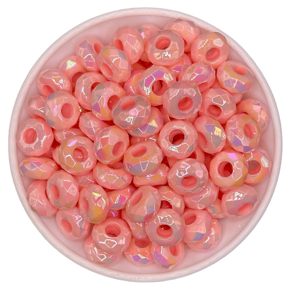 Light Pink Iridescent Faceted Large Hole Spacer 15mm