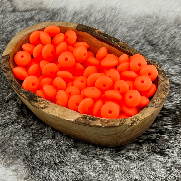 Neon Orange Silicone Lentil  Bead 12x6mm