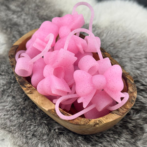 S-599 Pink GLITTER SILICONE Bow Straw Topper EXCLUSIVE