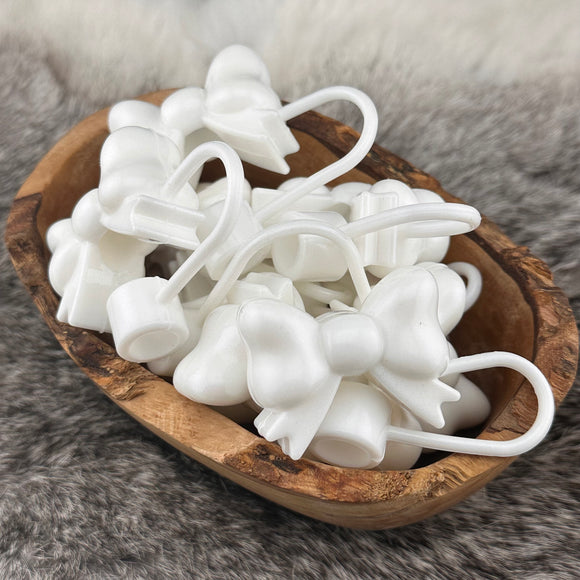 White Opal SILICONE Bow Straw Topper EXCLUSIVE