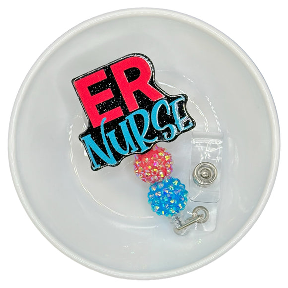Decorated & Beaded ER Nurse Badge Reel w/ Alligator Clip