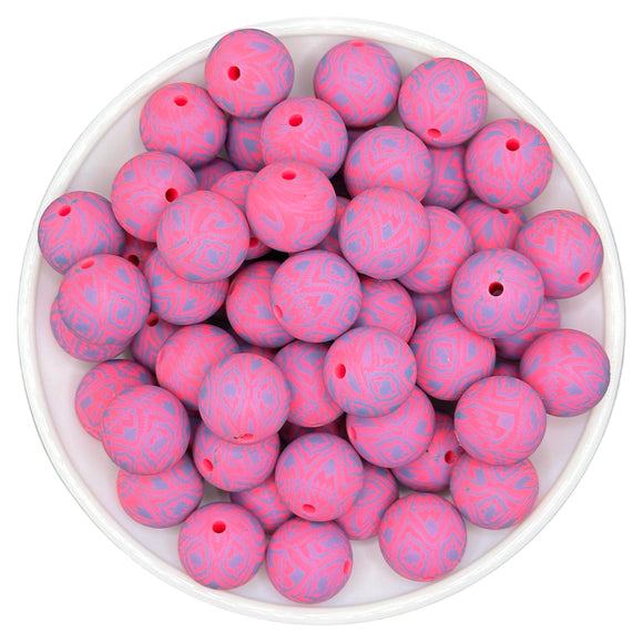 15-70 Pink & Turquoise Western Print 15mm Silicone Bead EXCLUSIVE