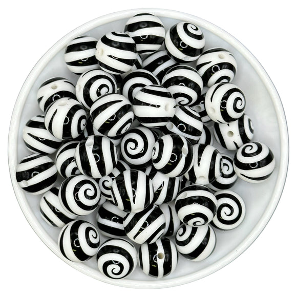 15-19 Black Swirl Print 15mm Silicone Bead