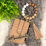 Tan Beaded Wristlet Keychain
