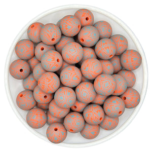 15-64 Rust & Turquoise Western Print 15mm Silicone Bead EXCLUSIVE