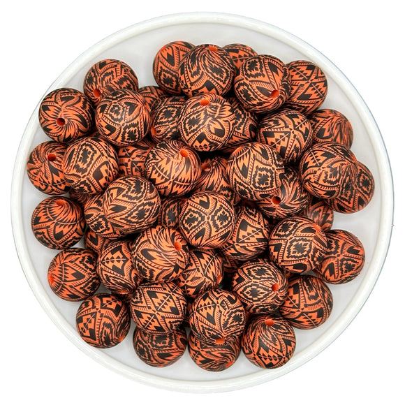 15-65 Rust & Black Western Print 15mm Silicone Bead EXCLUSIVE