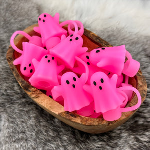 PINK Glow In The Dark Ghost SILICONE 3D Straw Topper EXCLUSIVE