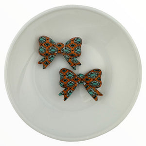 Turquoise & Orange Aztec Print Bow w/ Tails Silicone Buddy EXCLUSIVE