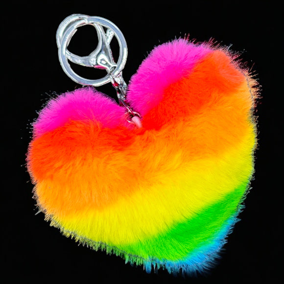 Extra Large Rainbow Heart Pom Pom Keychain