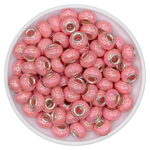 Pink Opal Faux Stone Large Hole Spacer 14mm