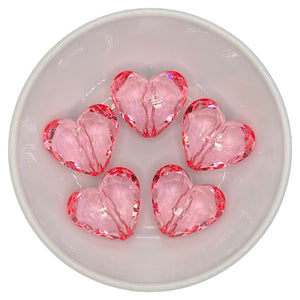 Pink Transparent Faceted Heart 29mm