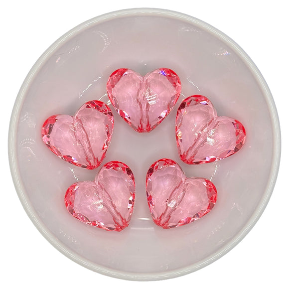 Pink Transparent Faceted Heart 29mm