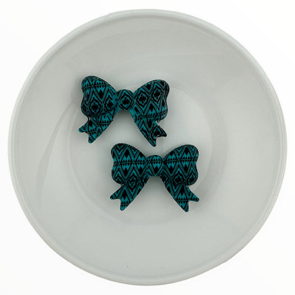 Turquoise Western Print Bow w/ Tails Silicone Buddy EXCLUSIVE