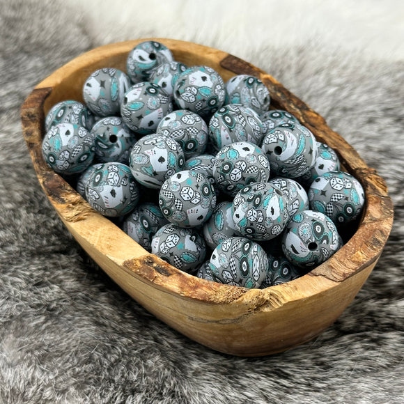 15-167 Magic 8 Ball Cherries (Gray) 15mm Silicone Bead