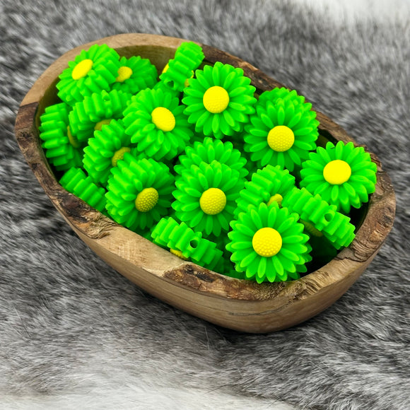 S-180 Neon Green Small Daisy Silicone Focal Bead Exclusive Color