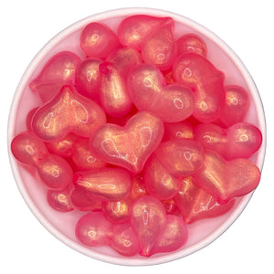 HOT PINK Shimmer Heart Acrylic Bead 28mm