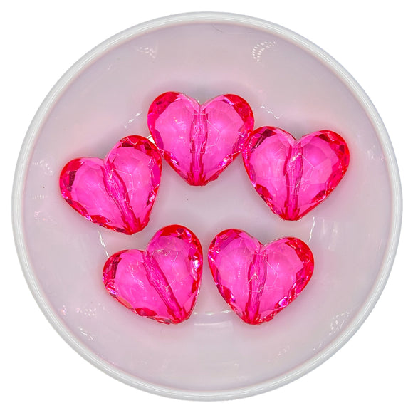 Hot Pink Transparent Faceted Heart 29mm