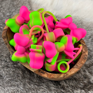 Neon Pink & Green Swirl SILICONE Bow Straw Topper EXCLUSIVE