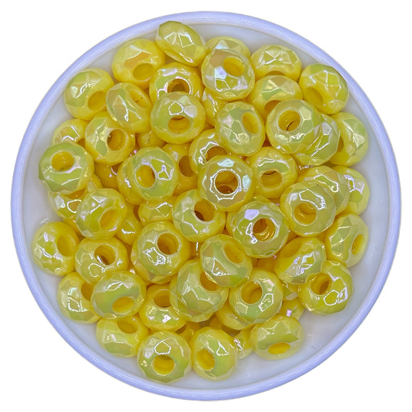 Yellow Iridescent Faceted Large Hole Spacer 15mm