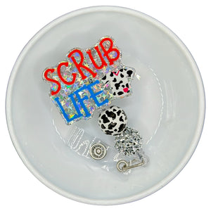 Decorated Scrub Life Badge Reel w/ Alligator Clip