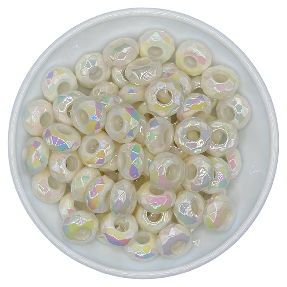 White Iridescent Faceted Large Hole Spacer 15mm