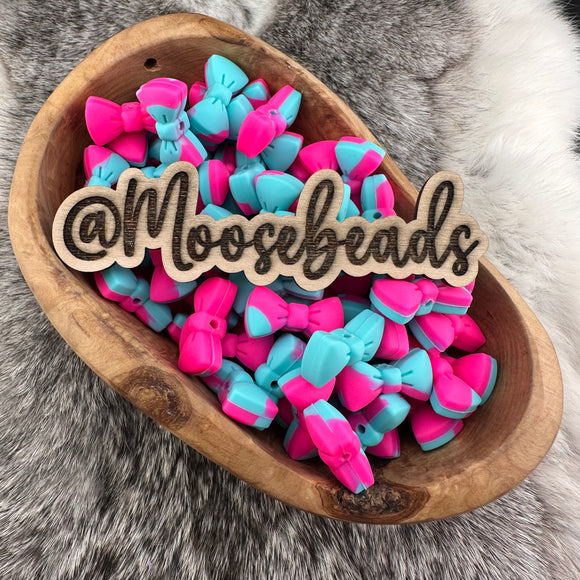 SMALL-30 Custom Turquoise & Hot Pink Swirl Small BOW Silicone Buddy EXCLUSIVE