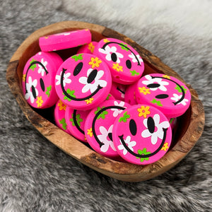 S-1068 Hot Pink Hippie Happy Face Silicone Focal EXCLUSIVE