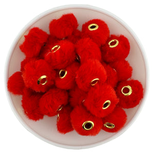 Red Floofy Pom Large Hole Spacer 16mm