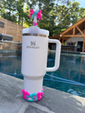TB-4 Pink & Turquoise Swirl Bow Silicone Tumbler Boot EXCLUSIVE
