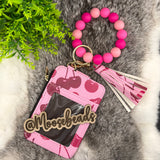 Pink Cherries Beaded Wristlet Keychain