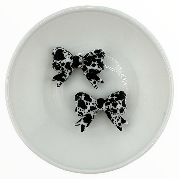 S-407 Black Cowhide Print Bow w/ Tails Silicone Buddy EXCLUSIVE