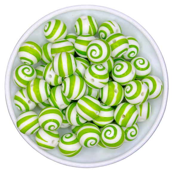 15-17 Green Swirl Print 15mm Silicone Bead
